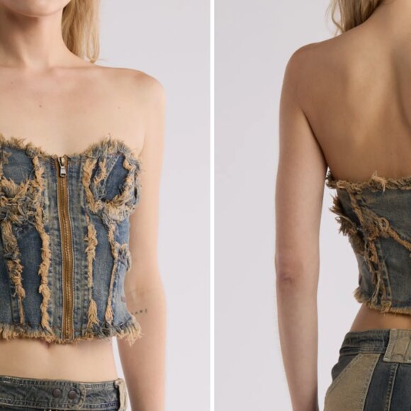 Urban Outfitters BDG Frayed Edge Strapless Sweatheart Neck Denim Corset M - Picture 8 of 8